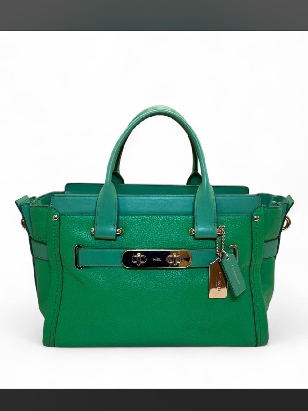 COACH Swagger Carryall 27 Satchel Pebble Leather Kelly Green | Style 34408 - Picture 2 of 13